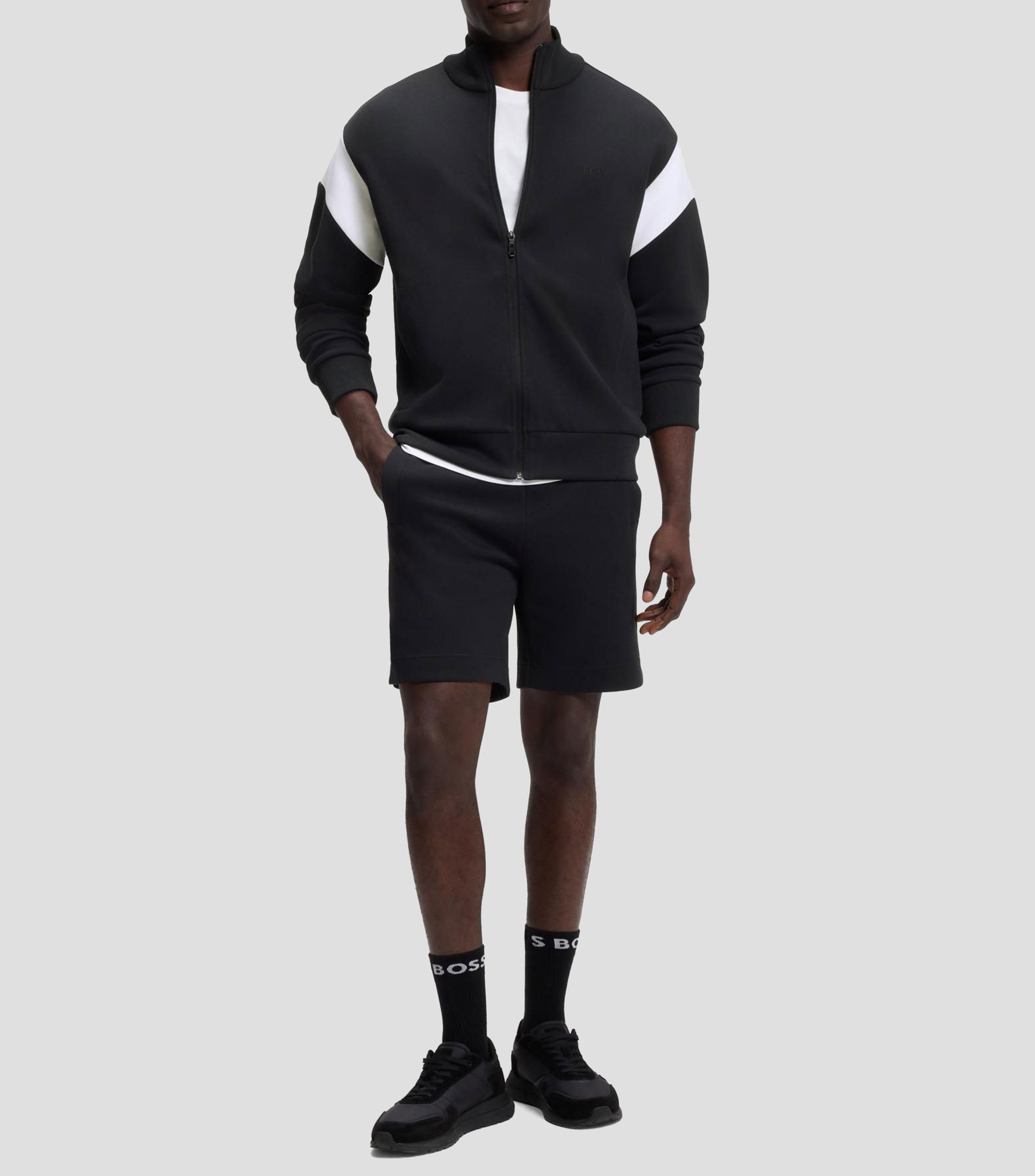Sudadera de algodón con cremallera y apliques en contraste Hombre